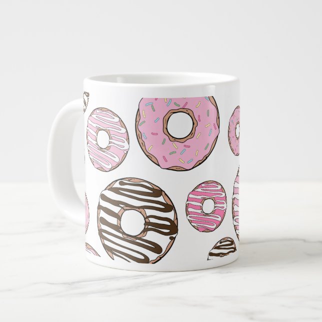 Mönster om Donuts, Rosa Donuts, vita Donuts Jumbo Mugg (Framsida vänster)