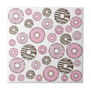 Mönster om Donuts, Rosa Donuts, vita Donuts Kakelplatta