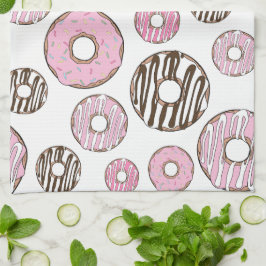 Mönster om Donuts, Rosa Donuts, vita Donuts Kökshandduk
