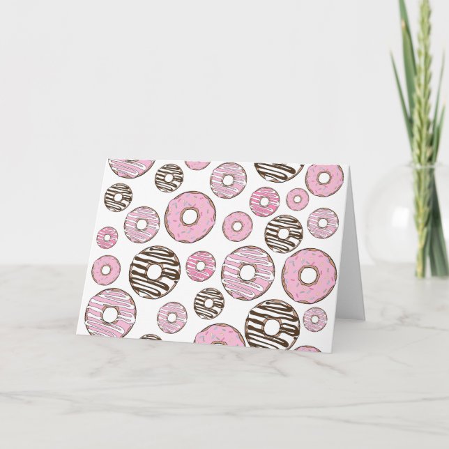 Mönster om Donuts, Rosa Donuts, vita Donuts Kort (Framsida)