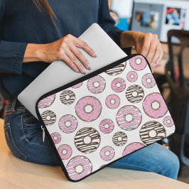 Mönster om Donuts, Rosa Donuts, vita Donuts Laptop Fodral