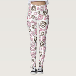Mönster om Donuts, Rosa Donuts, vita Donuts Leggings