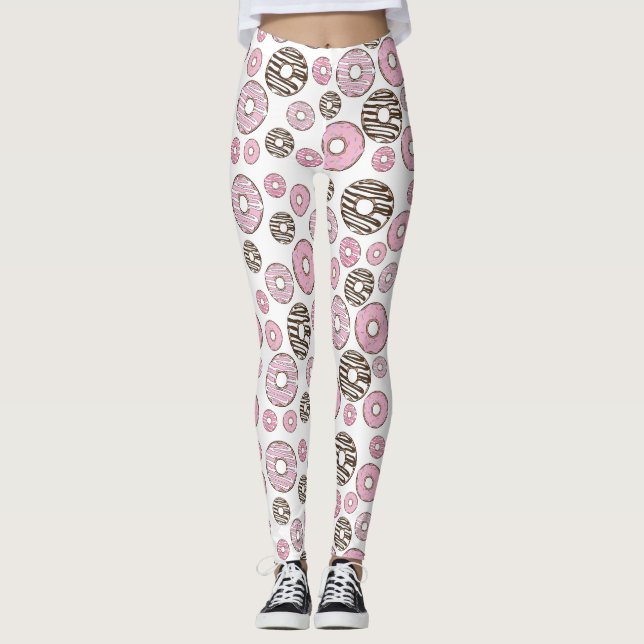 Mönster om Donuts, Rosa Donuts, vita Donuts Leggings (Framsida)