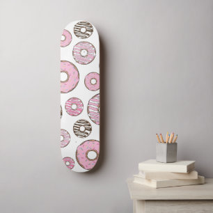 Mönster om Donuts, Rosa Donuts, vita Donuts Mini Skateboard Bräda 18,5 Cm