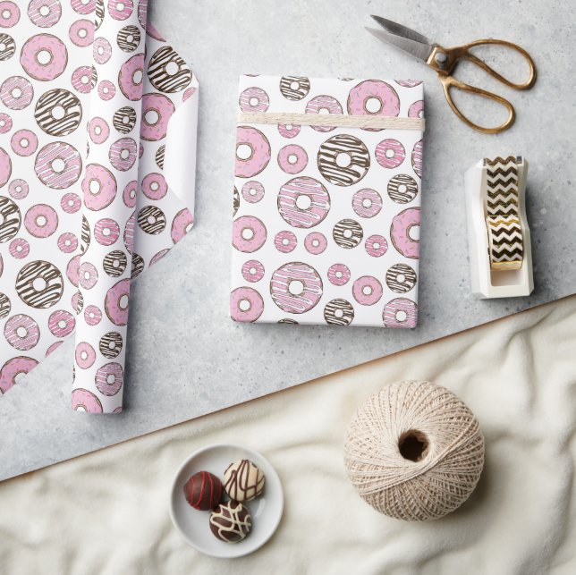 Mönster om Donuts, Rosa Donuts, vita Donuts Presentpapper (Hantverk)