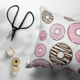 Mönster om Donuts, Rosa Donuts, vita Donuts Prydnadskudde