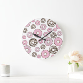 Mönster om Donuts, Rosa Donuts, vita Donuts Stor Klocka
