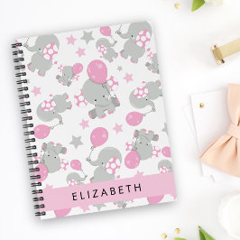 Mönster om elefanter, Cute Elephants, ditt namn Anteckningsbok