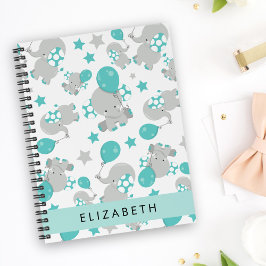 Mönster om elefanter, Cute Elephants, ditt namn Anteckningsbok