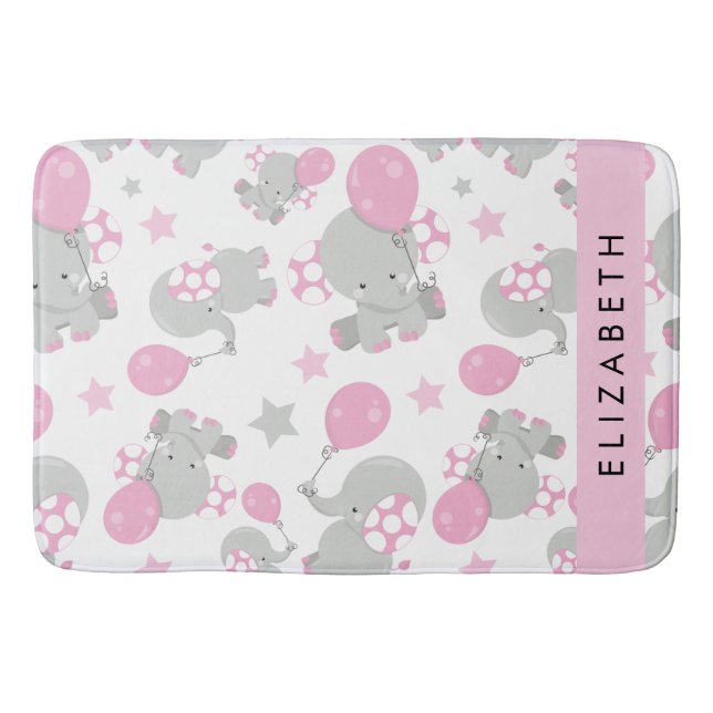 Mönster om elefanter, Cute Elephants, ditt namn Badrumsmatta (Framsidan)