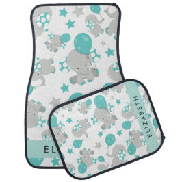 Mönster om elefanter, Cute Elephants, ditt namn Bilmatta