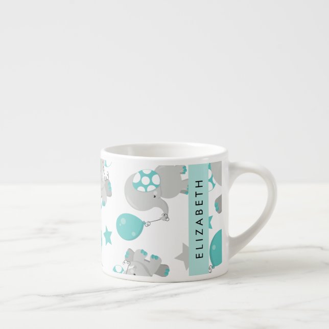 Mönster om elefanter, Cute Elephants, ditt namn Espressomugg (Höger)
