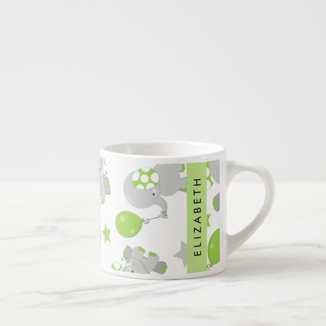 Mönster om elefanter, Cute Elephants, ditt namn Espressomugg (Höger)