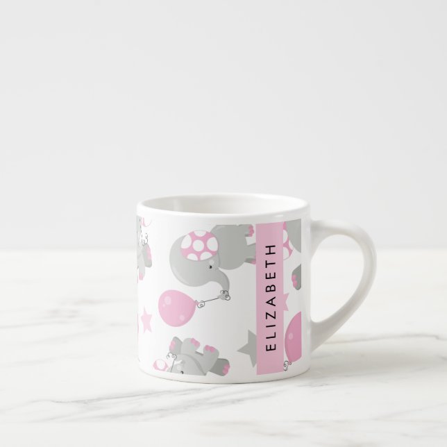 Mönster om elefanter, Cute Elephants, ditt namn Espressomugg (Höger)