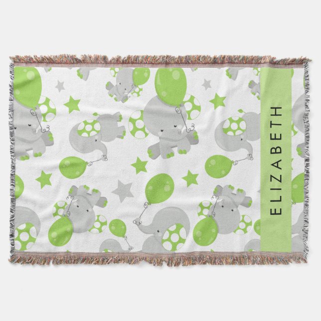 Mönster om elefanter, Cute Elephants, ditt namn Filt (Framsidan)