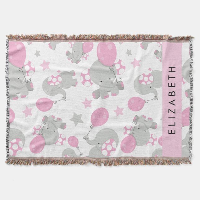 Mönster om elefanter, Cute Elephants, ditt namn Filt (Framsidan)