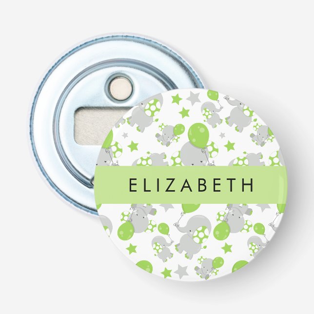 Mönster om elefanter, Cute Elephants, ditt namn Flasköppnare (Framsidan)