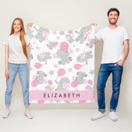 Mönster om elefanter, Cute Elephants, ditt namn Fleecefilt