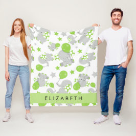 Mönster om elefanter, Cute Elephants, ditt namn Fleecefilt
