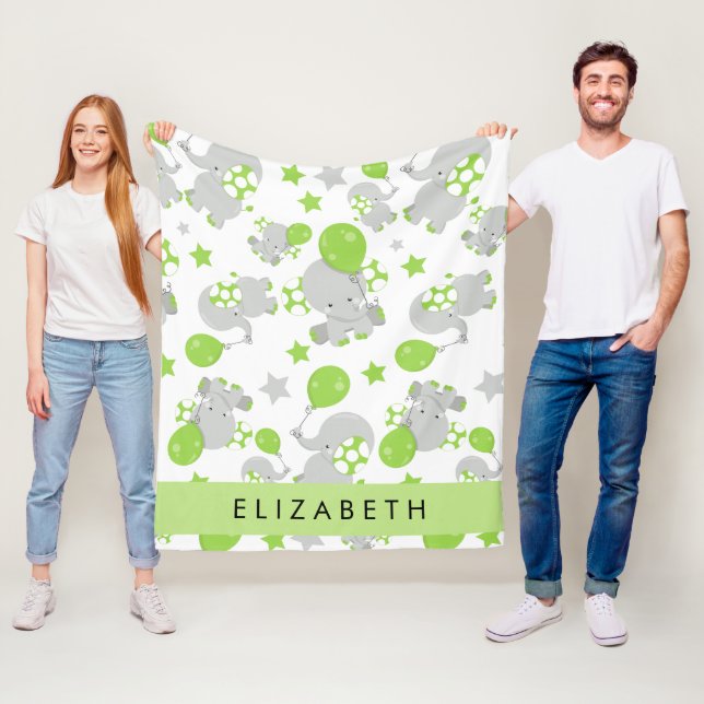 Mönster om elefanter, Cute Elephants, ditt namn Fleecefilt (På plats)