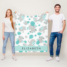 Mönster om elefanter, Cute Elephants, ditt namn Fleecefilt