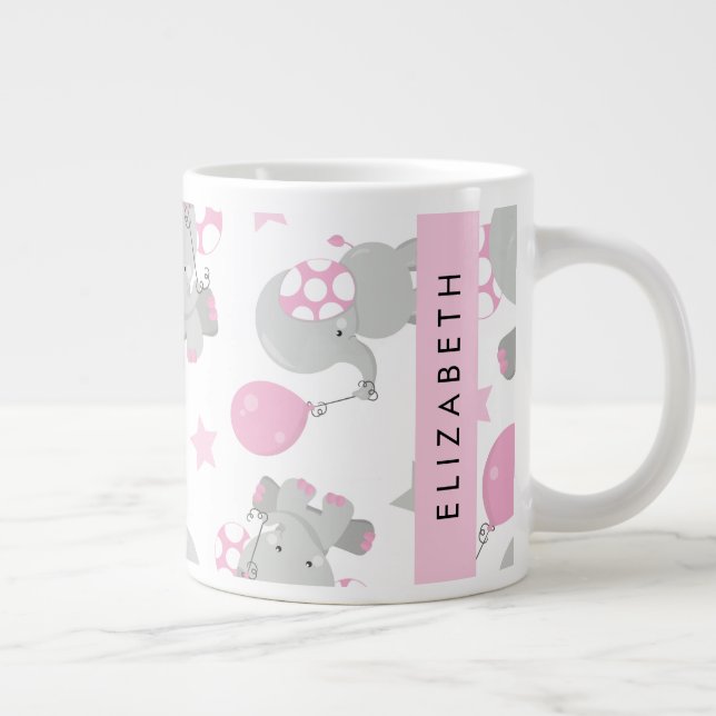 Mönster om elefanter, Cute Elephants, ditt namn Jumbo Mugg (Höger)