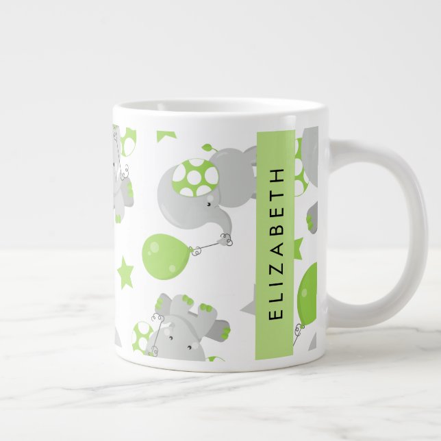 Mönster om elefanter, Cute Elephants, ditt namn Jumbo Mugg (Höger)