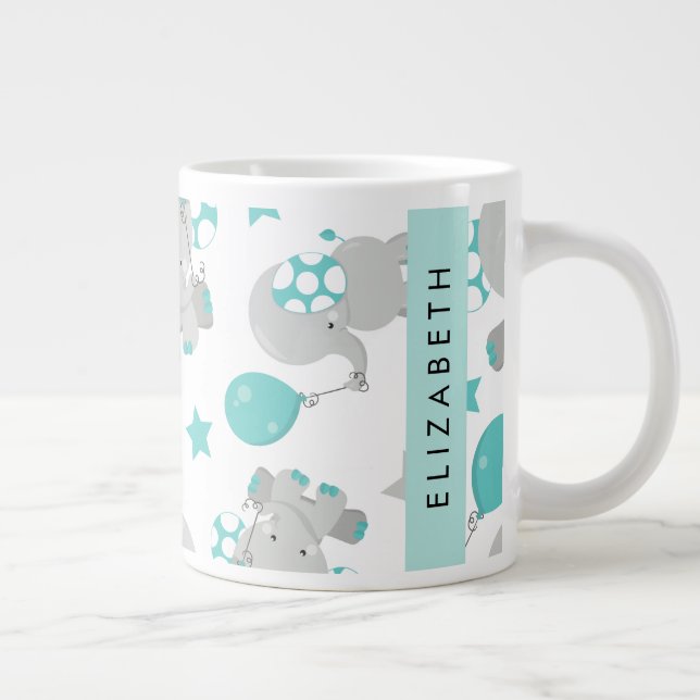 Mönster om elefanter, Cute Elephants, ditt namn Jumbo Mugg (Höger)