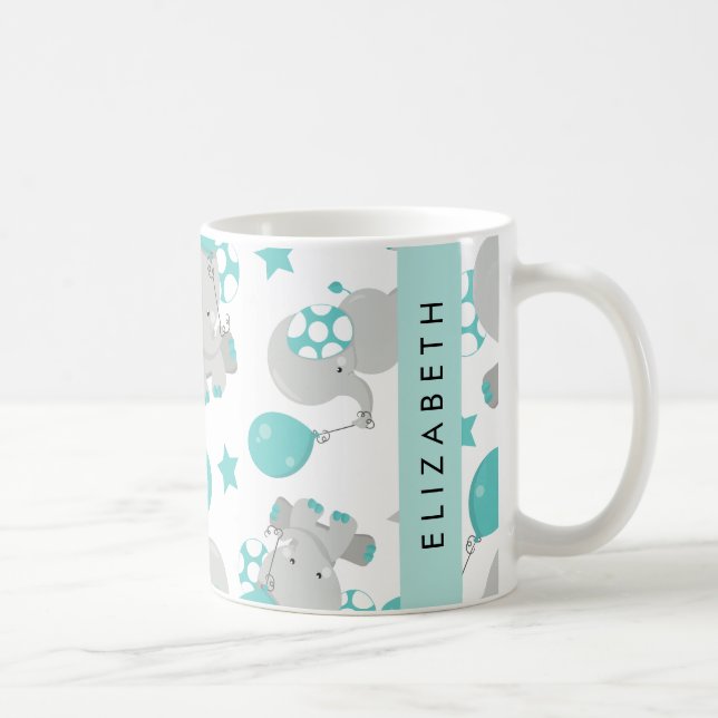 Mönster om elefanter, Cute Elephants, ditt namn Kaffemugg (Höger)