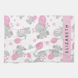 Mönster om elefanter, Cute Elephants, ditt namn Kökshandduk