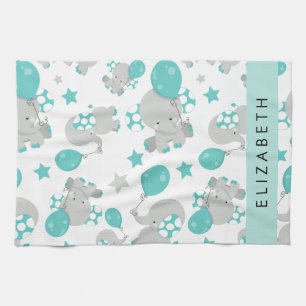 Mönster om elefanter, Cute Elephants, ditt namn Kökshandduk
