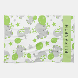 Mönster om elefanter, Cute Elephants, ditt namn Kökshandduk