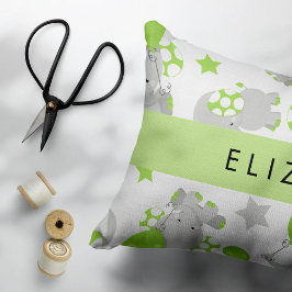 Mönster om elefanter, Cute Elephants, ditt namn Prydnadskudde