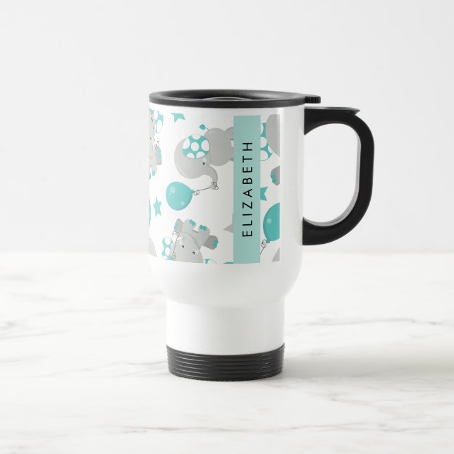 Mönster om elefanter, Cute Elephants, ditt namn Resemugg (Höger)