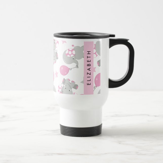 Mönster om elefanter, Cute Elephants, ditt namn Resemugg (Höger)