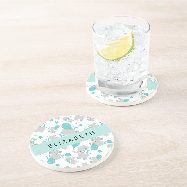 Mönster om elefanter, Cute Elephants, ditt namn Underlägg (Sidan)