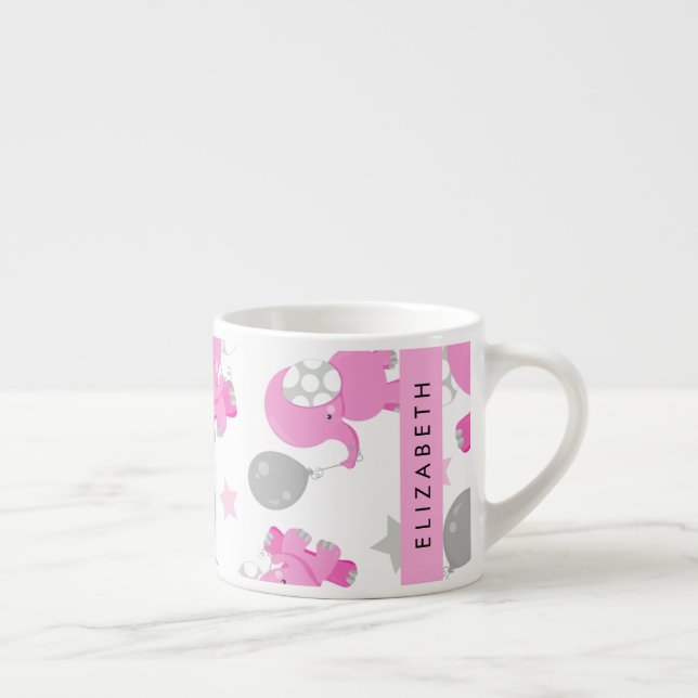 Mönster om Rosa elefanter, stjärnor, ditt namn Espressomugg (Höger)