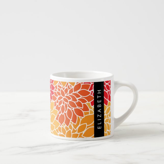 Mönster, Orange Dahlia, ditt namn Espressomugg (Höger)