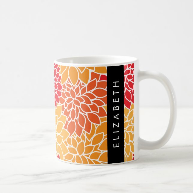 Mönster, Orange Dahlia, ditt namn Kaffemugg (Höger)