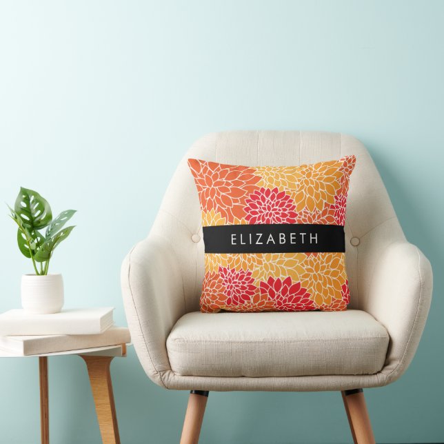 Mönster, Orange Dahlia, ditt namn Kudde (Stol)