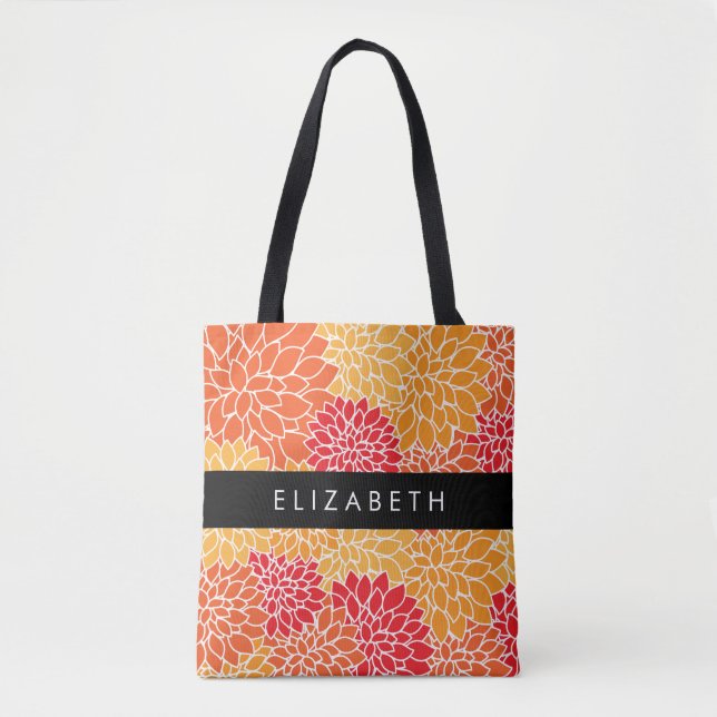 Mönster, Orange Dahlia, ditt namn Tygkasse (Framsida)