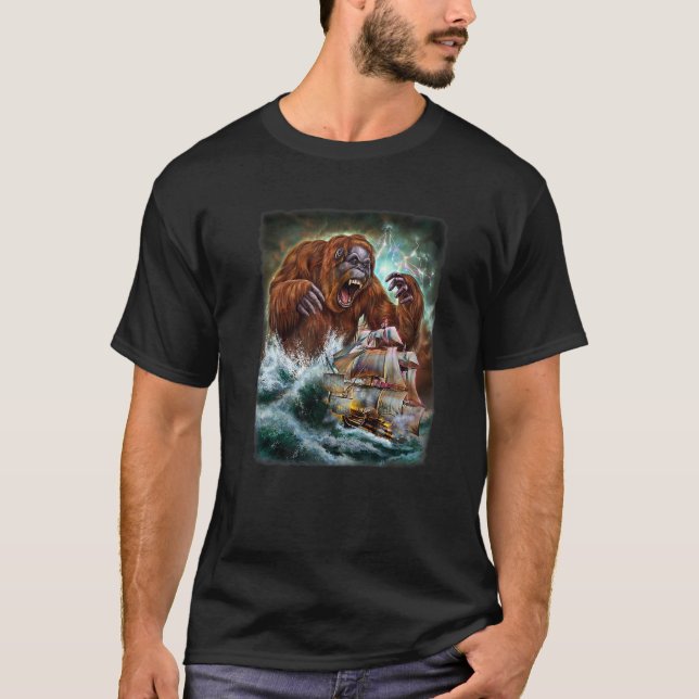 Monster Orangutan as Kraken attackerar en Krig-Fra T Shirt (Framsida)