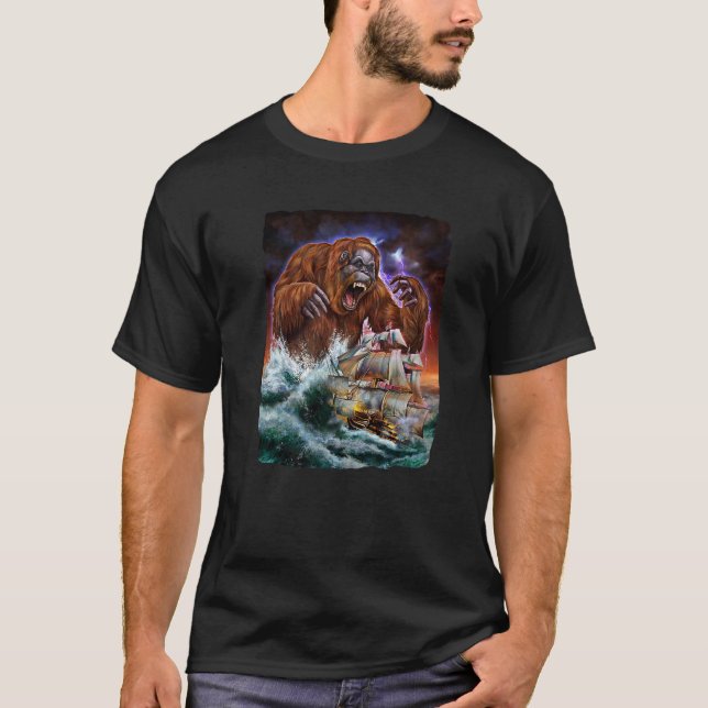 Monster Orangutan as Kraken attackerar en Krig-Fra T Shirt (Framsida)