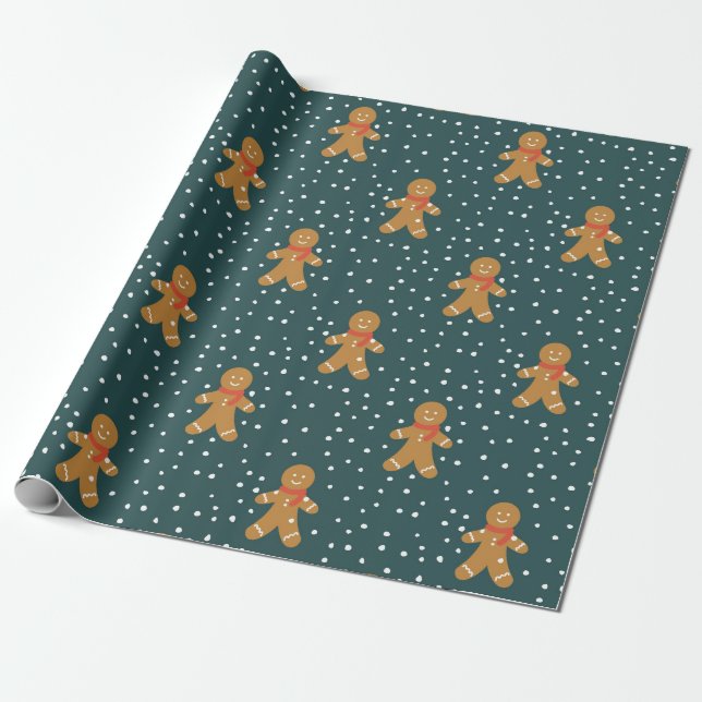 Mönster på pepparkaksgubbe julinpackningspapper presentpapper (Utrullad)