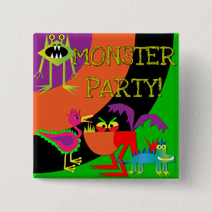 Monster Party Birthday Button Knapp