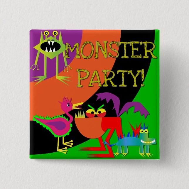 Monster Party Birthday Button Knapp (Framsida)