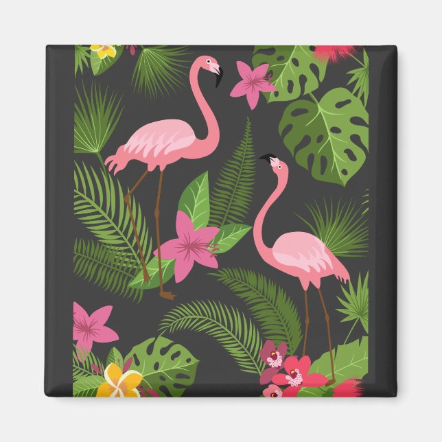 Mönster Peacock Rosa med blomma Magnet (Framsidan)