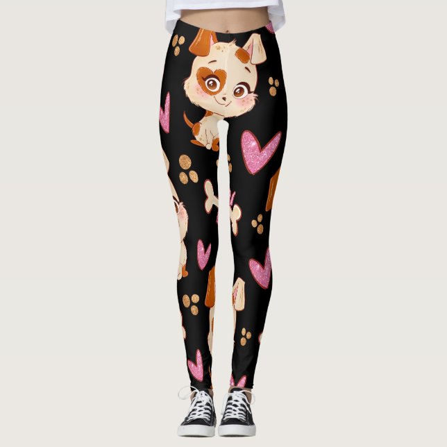 Mönster Pets Cute Funny Puppy Älskare Leggings (Framsida)