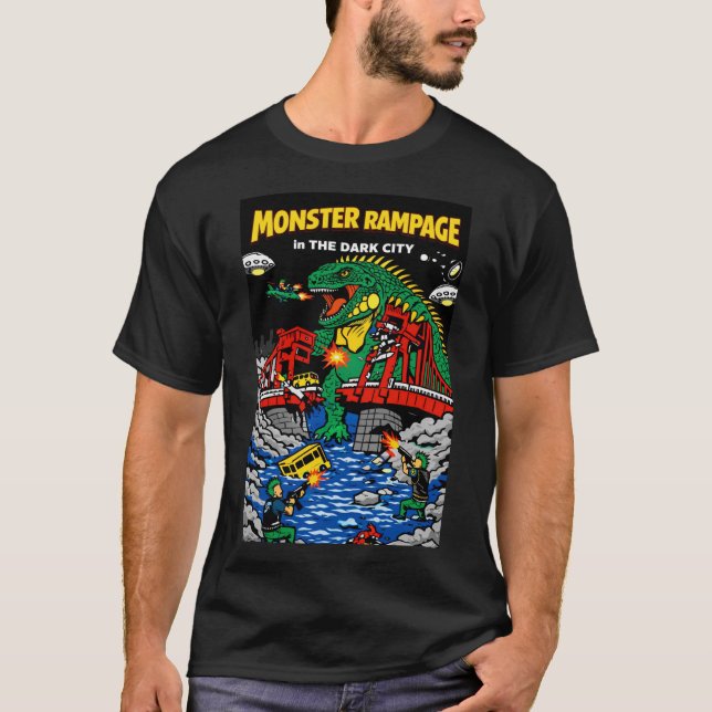 Monster Rampage in Dark City T Shirt (Framsida)