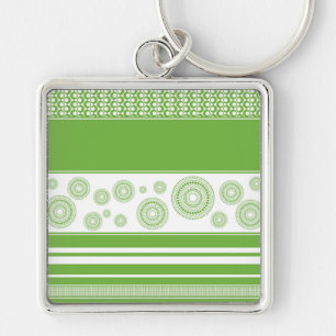 Mönster, Rand & Circles: 2017 Pantone Greenery Fyrkantig Silverfärgad Nyckelring
